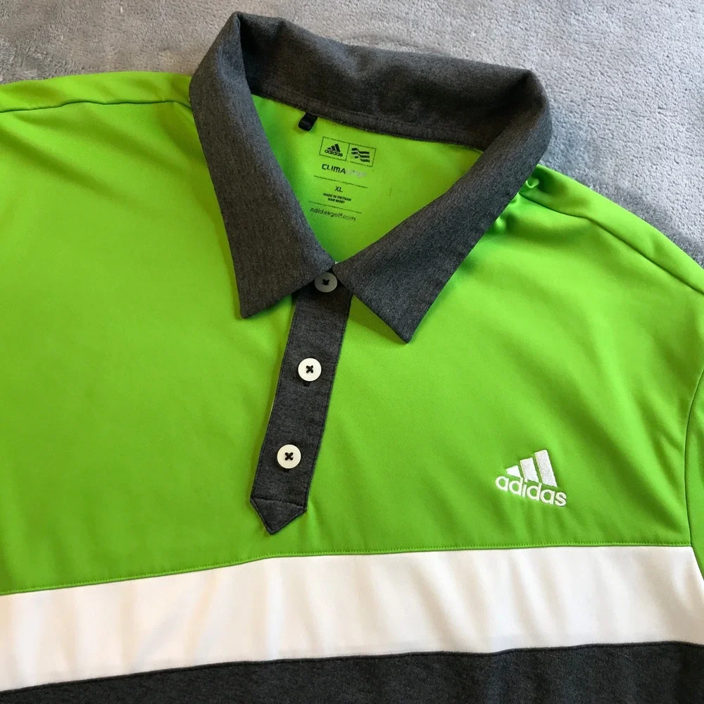 Adidas Golf Mens XL Climalite Polo Shirt Lime Green Grey‎ Colorblock Activewear